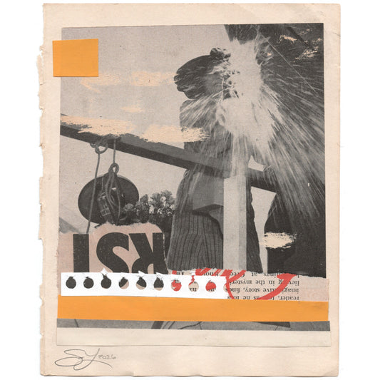 Original Mixed Media Modern Art Collage "Scrimshank" 5.25x6.75" Signed