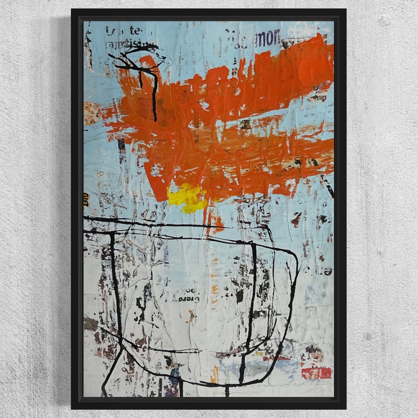 Original Framed Mixed Media Modern Art Collage Painting 12x18 "Tidal"