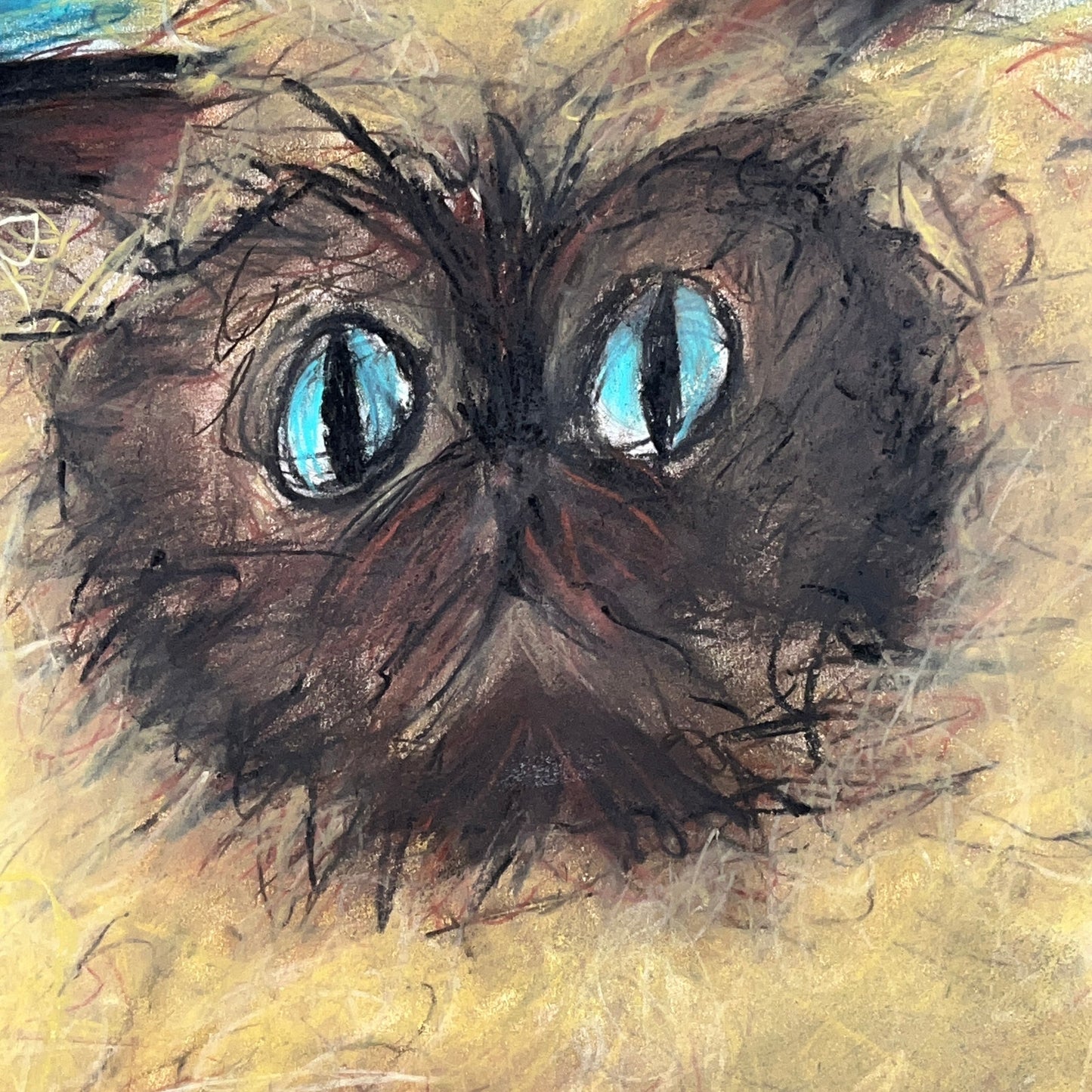 Original Mixed Media Art on Paper 18x24 "Seal Point Himalayan Cat" Signed