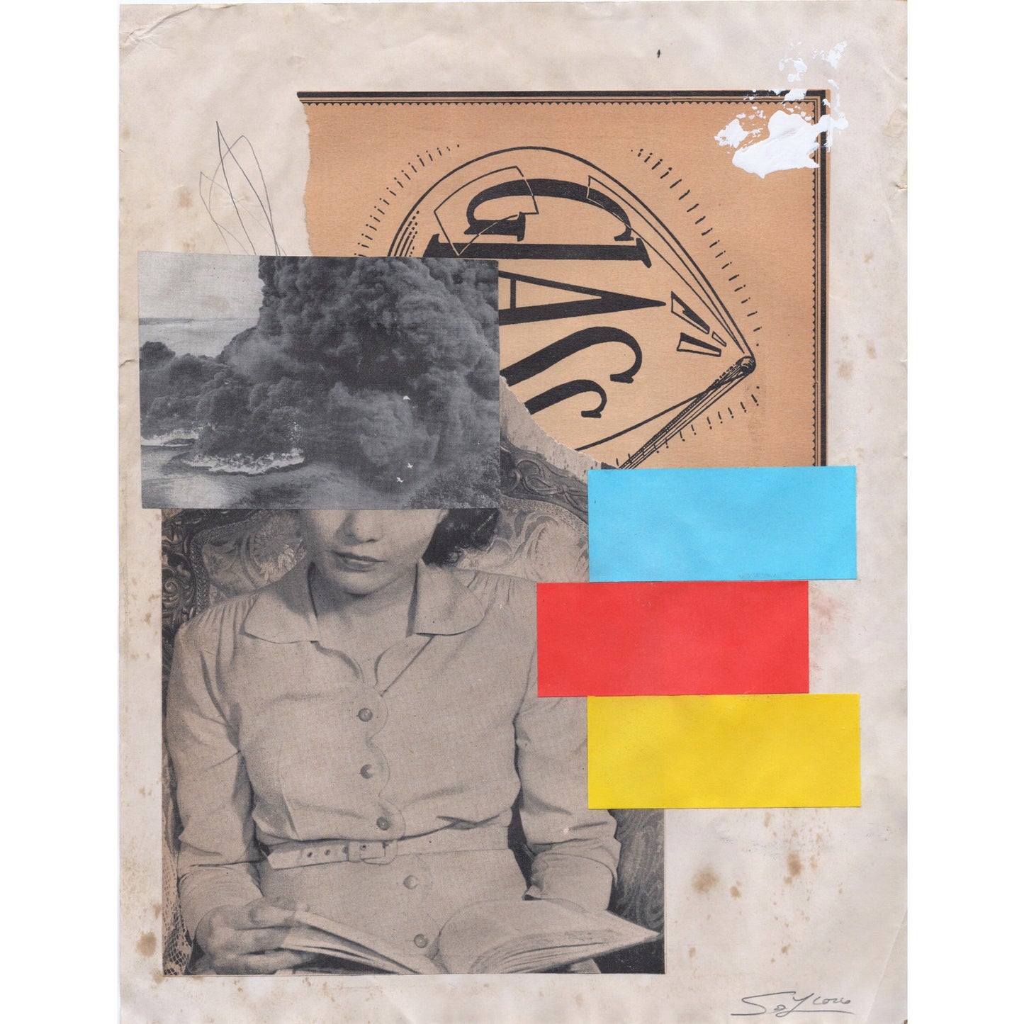 Original Mixed Media Modern Art Collage "Glass" 8.5x11" Signed