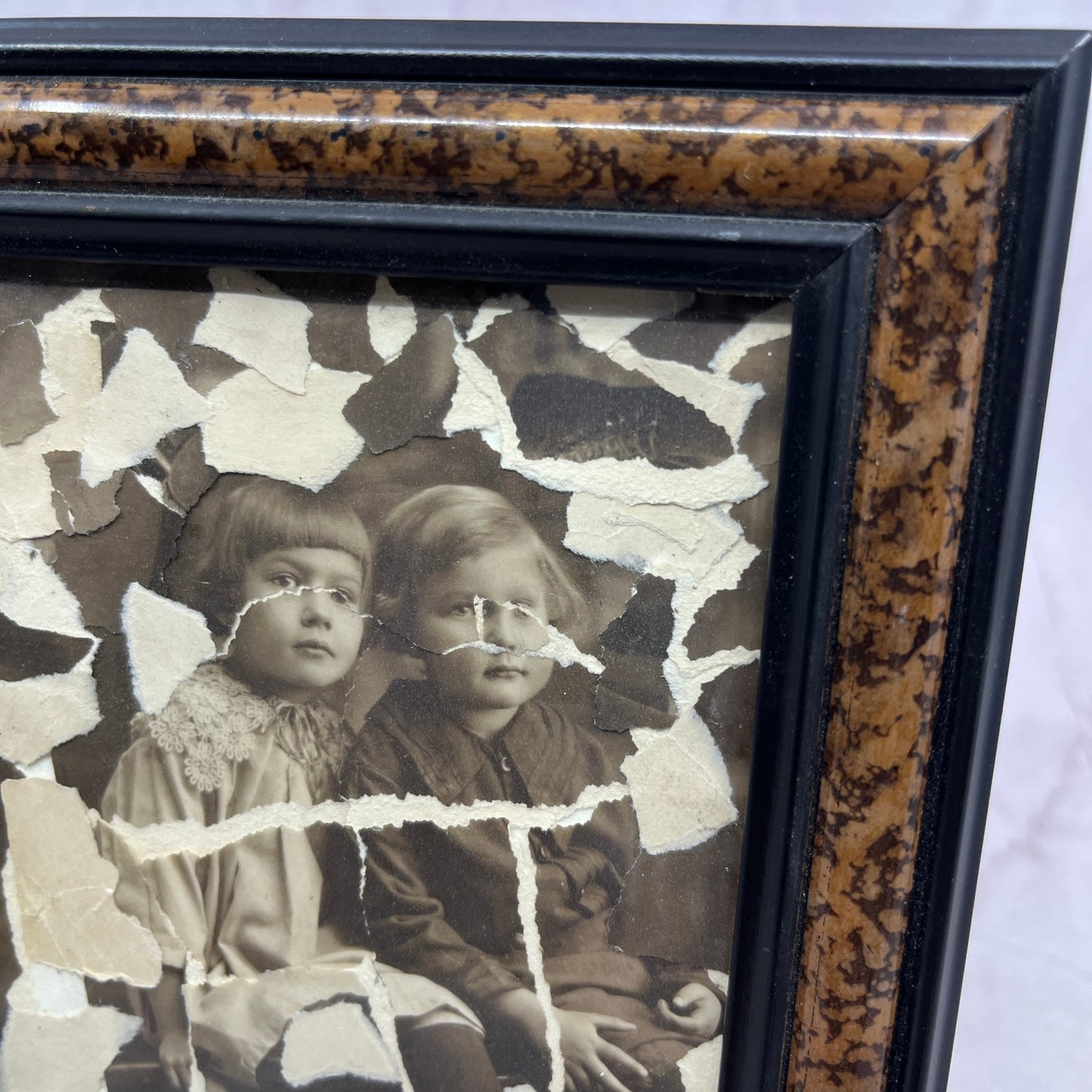Original Framed Mixed Media Photograph Art Collage 5x7 "Siblings" TK3