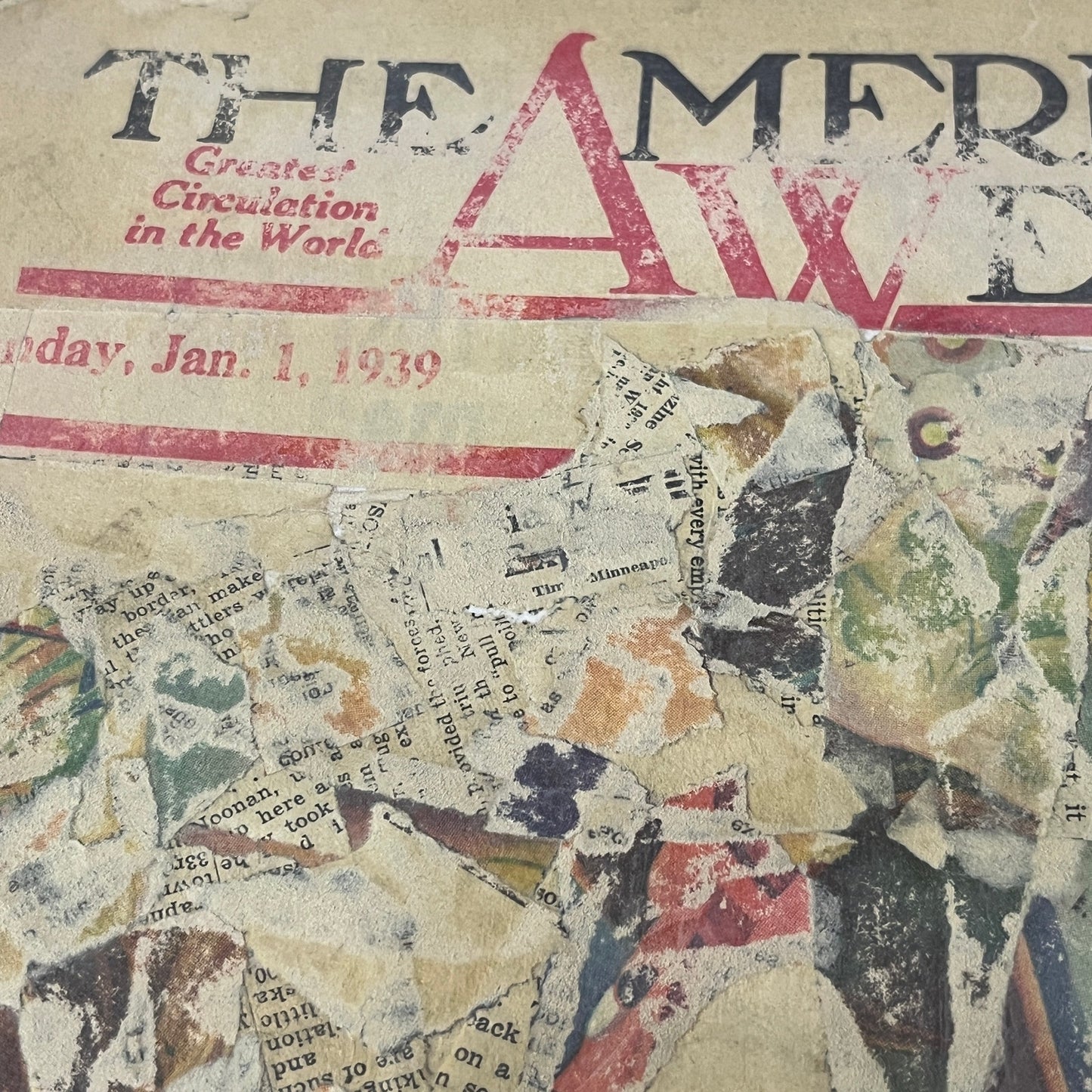 Original Mixed Media Art Collage 11x14 "Jan 1939 American Weekly Magazine"