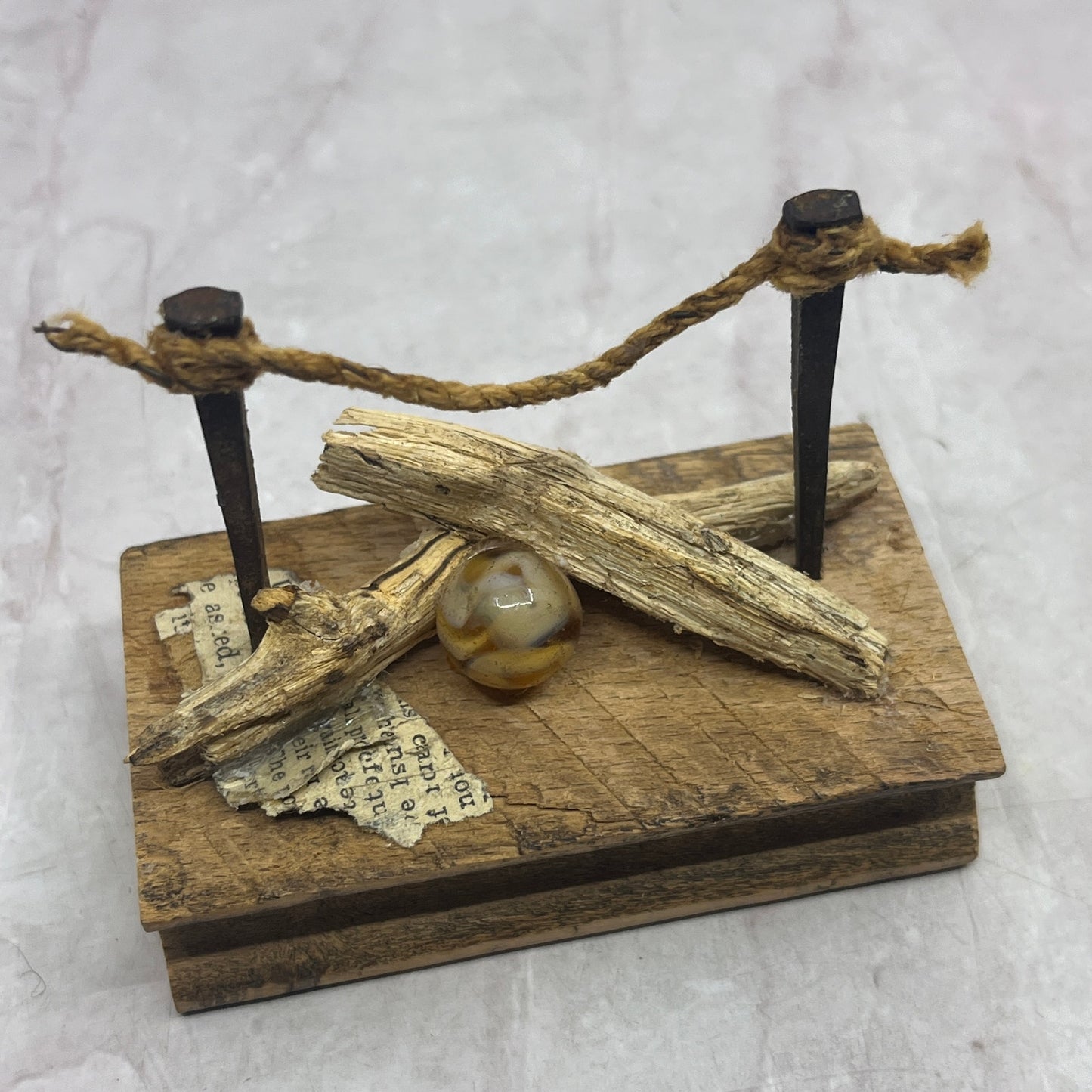 Original Minimalist Art Assemblage Found Object Sculpture 2x3x3 "Journey's End"