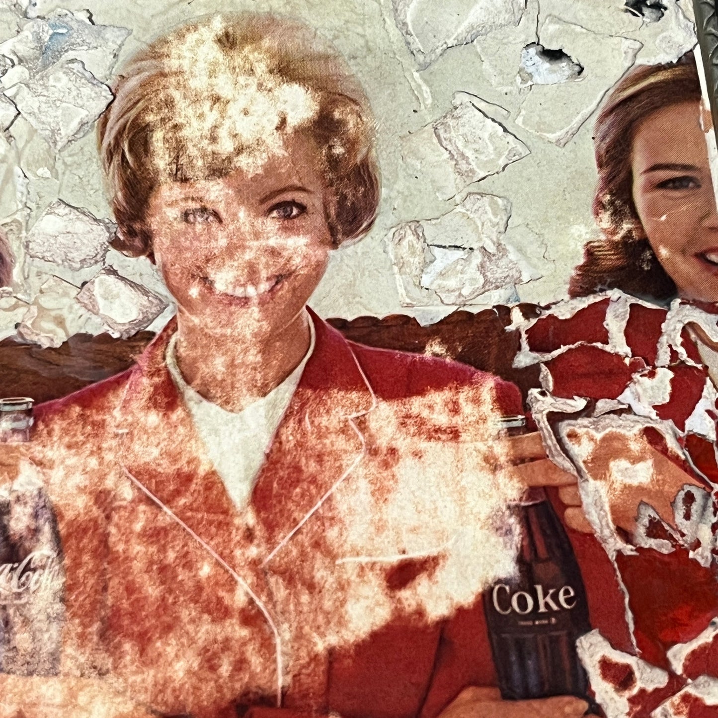 Original Framed Mixed Media Abstract Art Collage 7x9 "1963 Coca-Cola Ad"