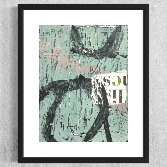 Original Grunge Minimalist Modern Art Collage Painting 8.5x11 "Uberous" Signed