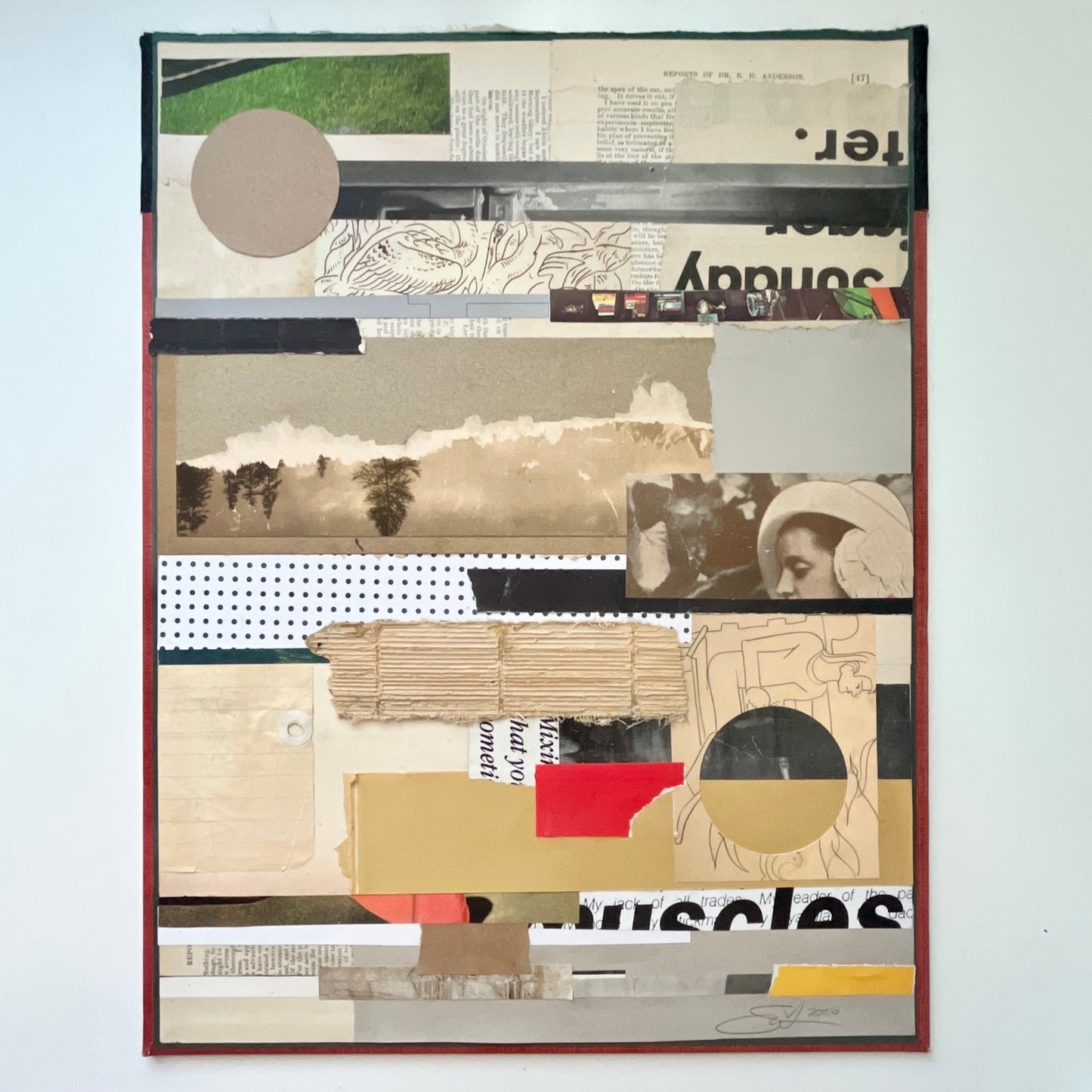 Original Mixed Media Modern Art Collage "Plebania" 12.5x16.25" Signed