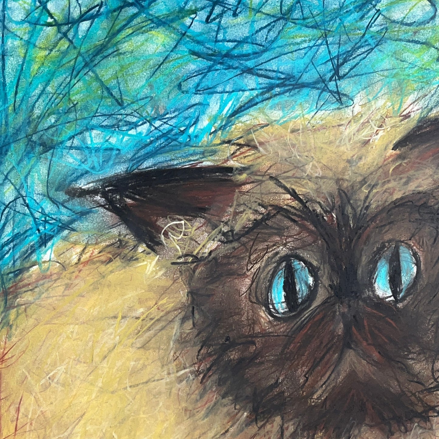 Original Mixed Media Art on Paper 18x24 "Seal Point Himalayan Cat" Signed