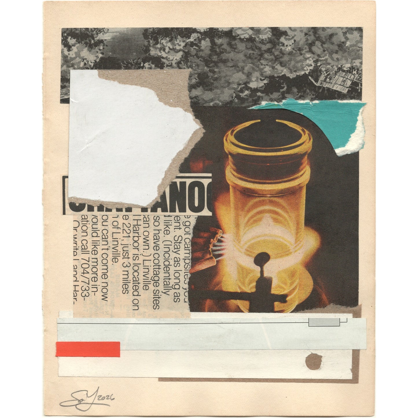 Original Mixed Media Modern Art Collage "Tringoid" 5.25x6.75" Signed