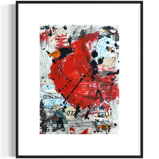 Original Abstract Modern Art Bird Painting "Cardinal" Signed