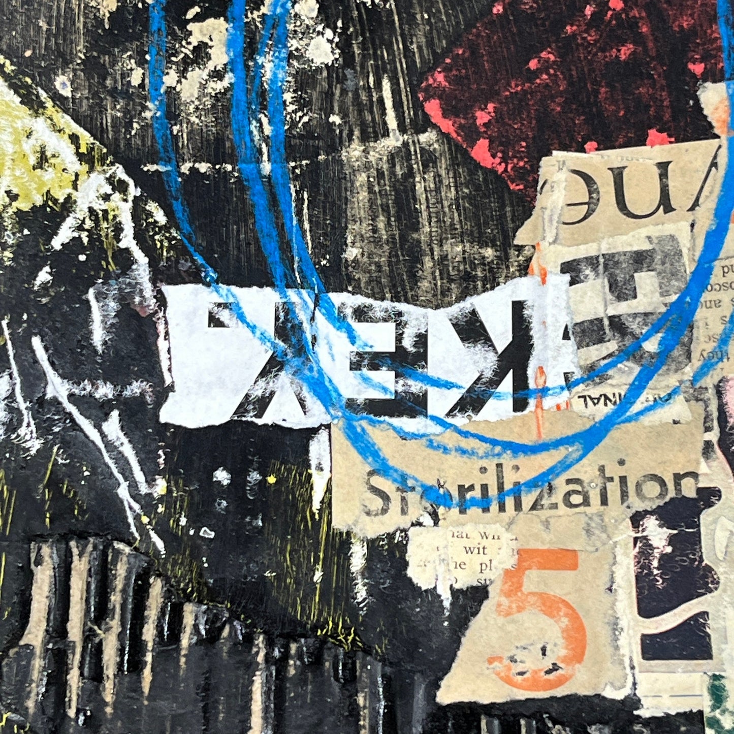 Original Grunge Minimalist Modern Art Collage Painting 8.5x11 "Homiliary" Signed