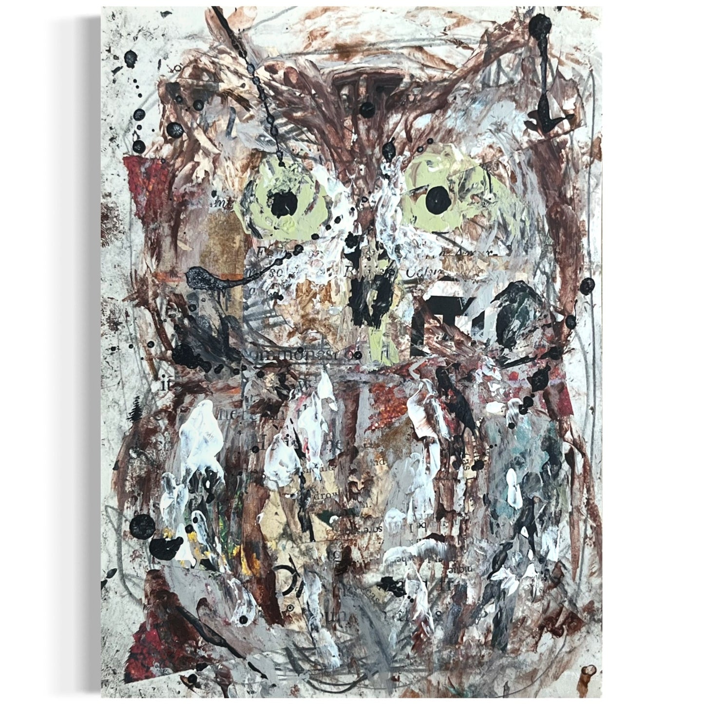 Original Abstract Modern Art Bird Painting "Screech Owl" Signed