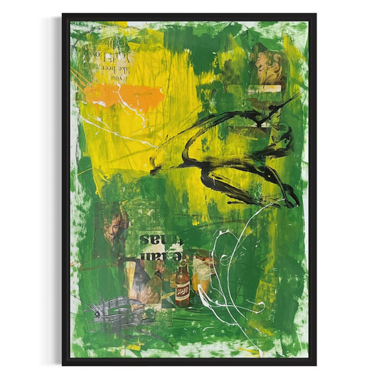 Original Mixed Media Abstract Art Painting 18x24 “Green Schlitz" Signed