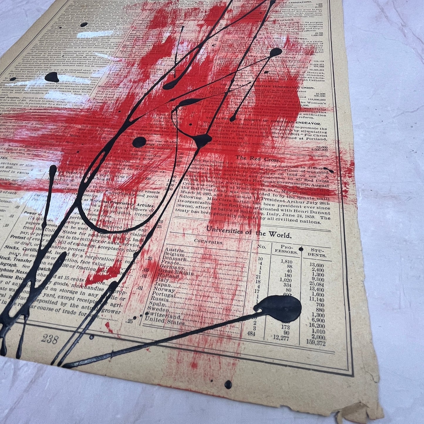 Original Mixed Media Abstract Art Painting "Hypothesize" On 1800s Atlas Page