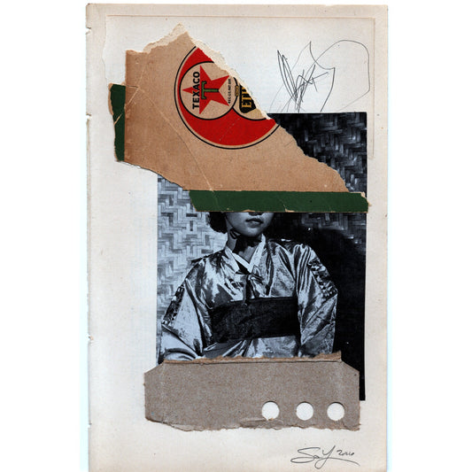 Original Mixed Media Modern Art Collage "Rabic" 5.75x9" Signed