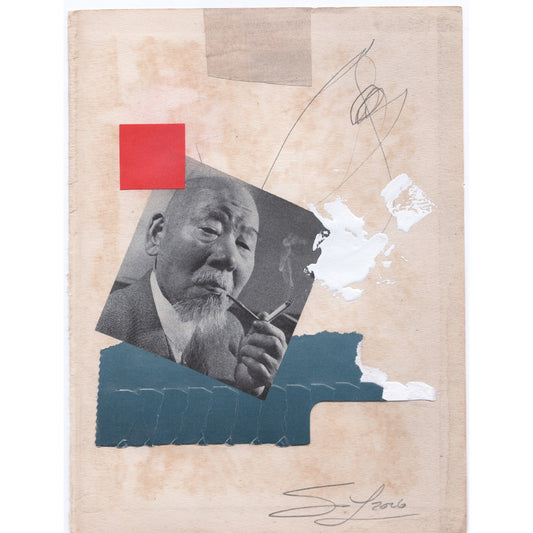 Original Mixed Media Modern Art Collage "Ichu" 5.75x7.5" Signed