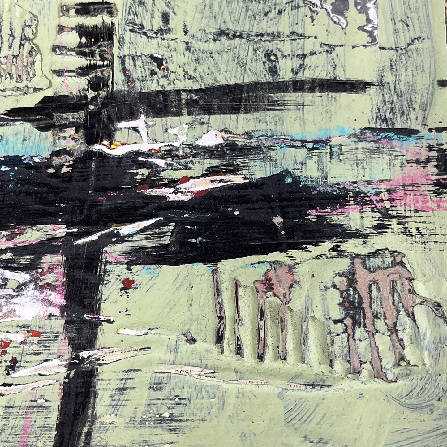 Original Grunge Minimalist Modern Art Collage Painting 8.5x11 "Juvenal" Signed