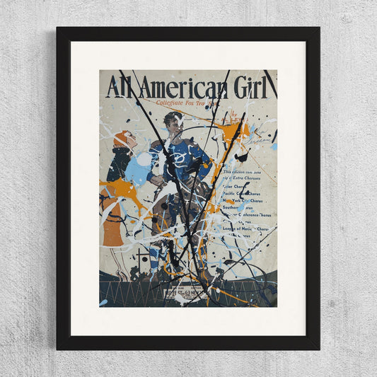 Original Abstract Art Painting "All American Girl" on Antique Sheet Music