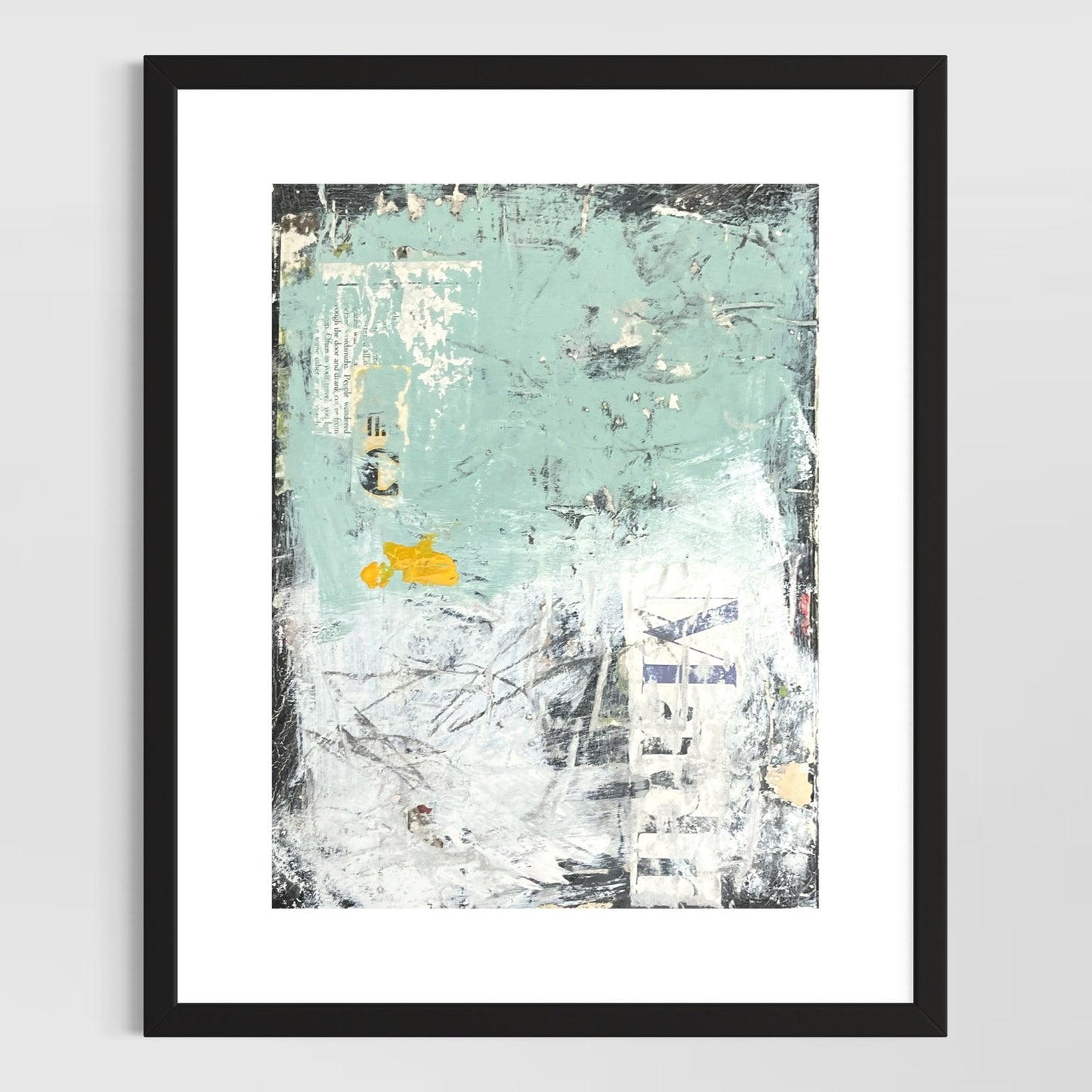 Original Grunge Minimalist Modern Art Collage Painting 8.5x11 "Logogriph" Signed