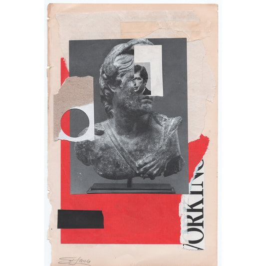 Original Mixed Media Modern Art Collage "Mascaron" 5.75x9" Signed