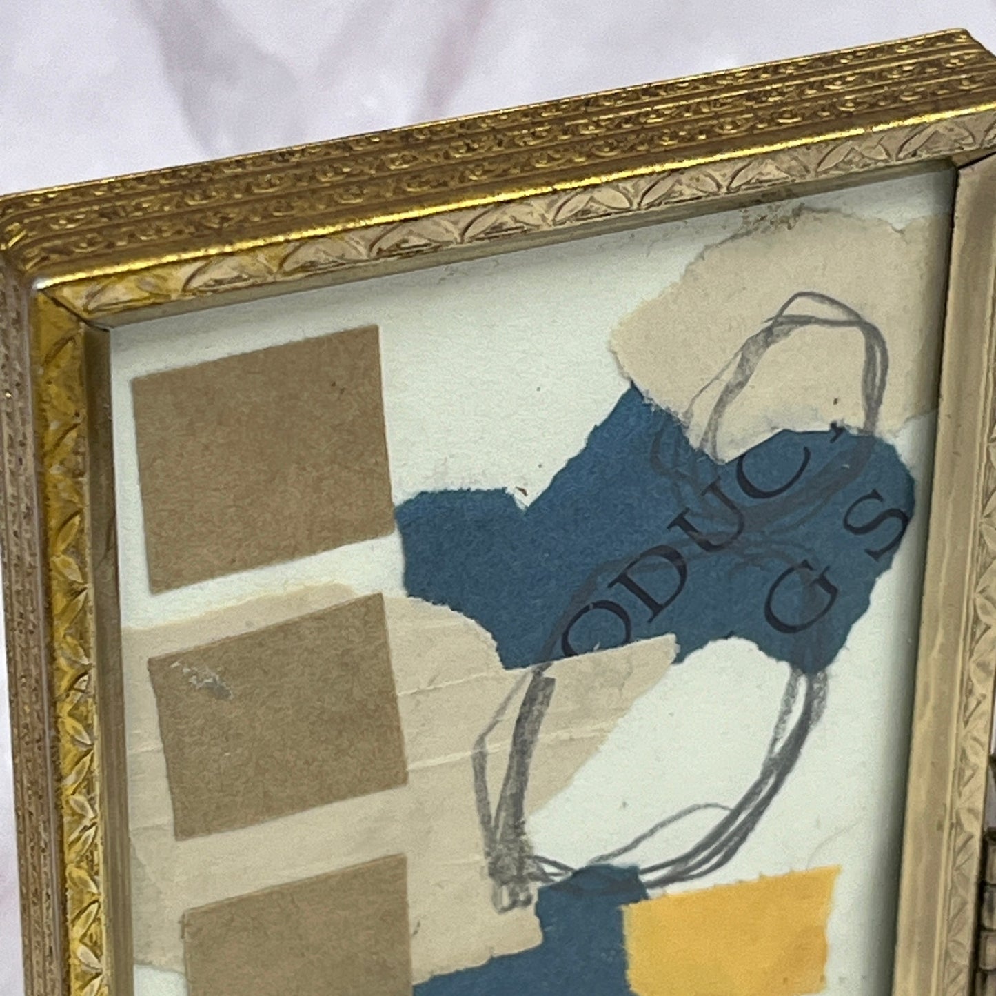 Original Framed Mixed Media Art Collage Mini 3.5x8 "Navy Construct VI" SF3