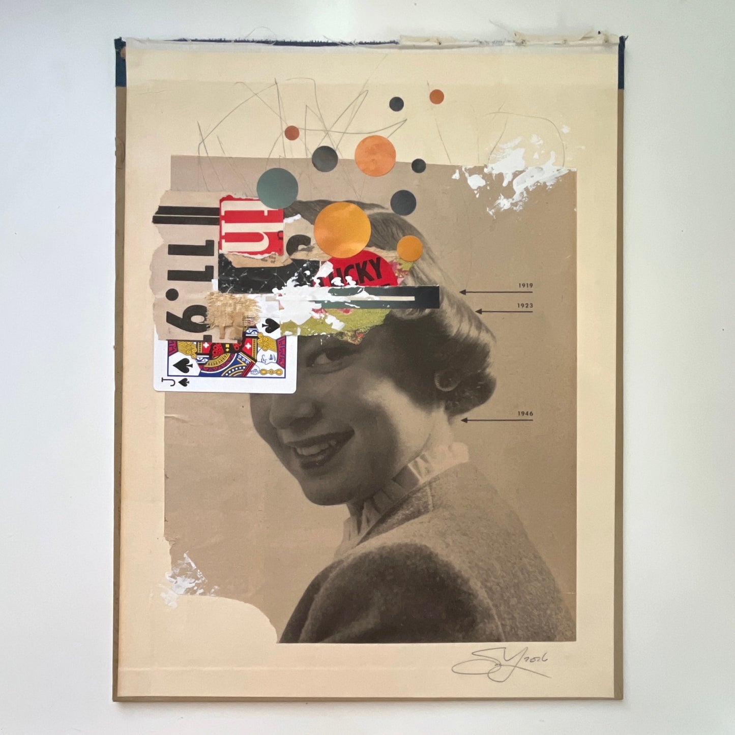 Original Mixed Media Modern Art Collage "Seriema" 12.5x15.75" Signed