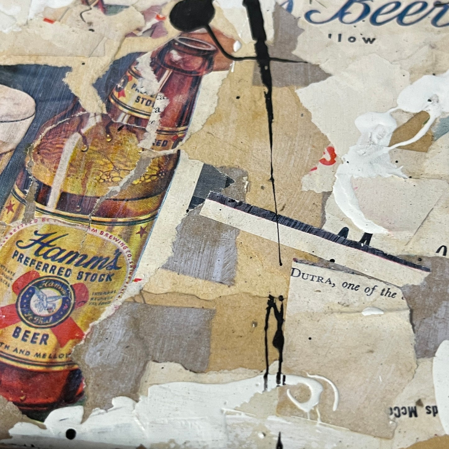 Original Framed Mixed Media Abstract Art Collage 10x12 "1949 Hamms Beer Ad"