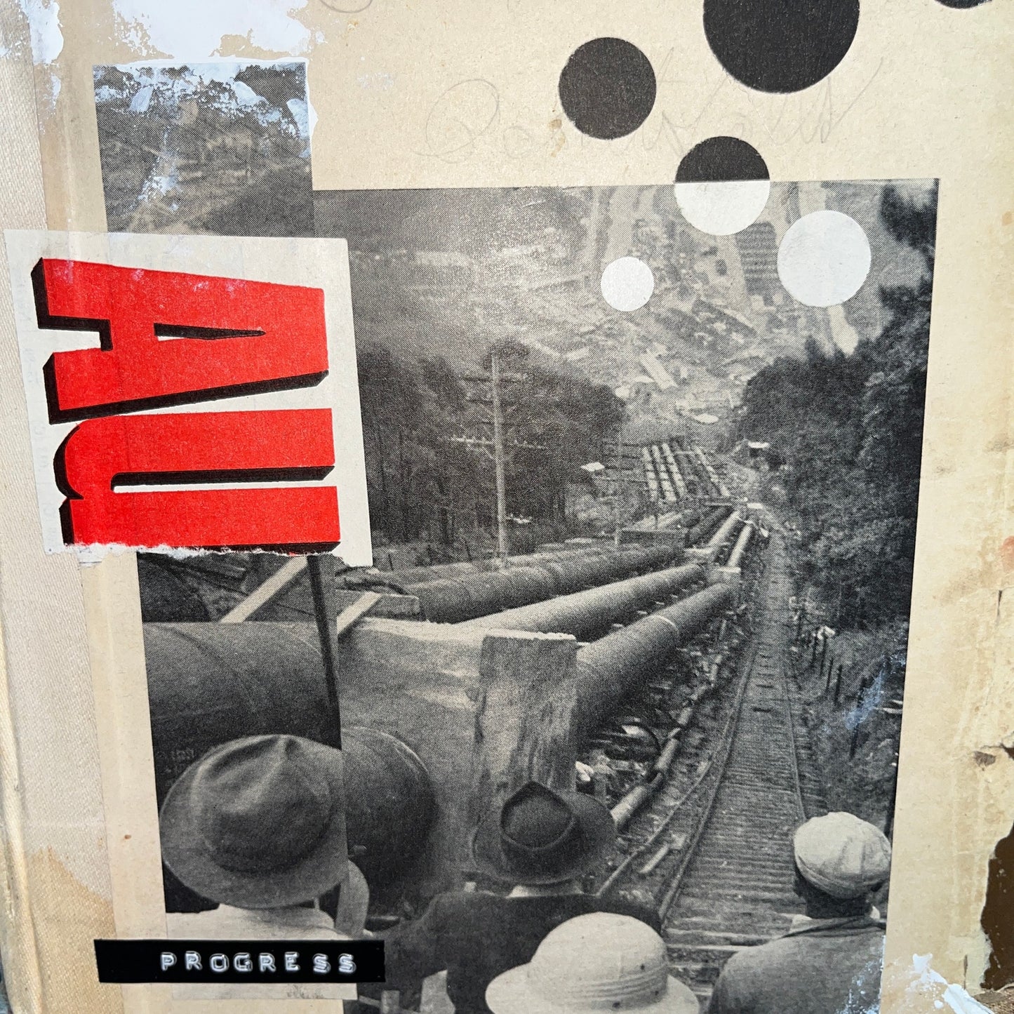 Original Mixed Media Modern Art Collage "Progress" 7.75x10.5" Signed
