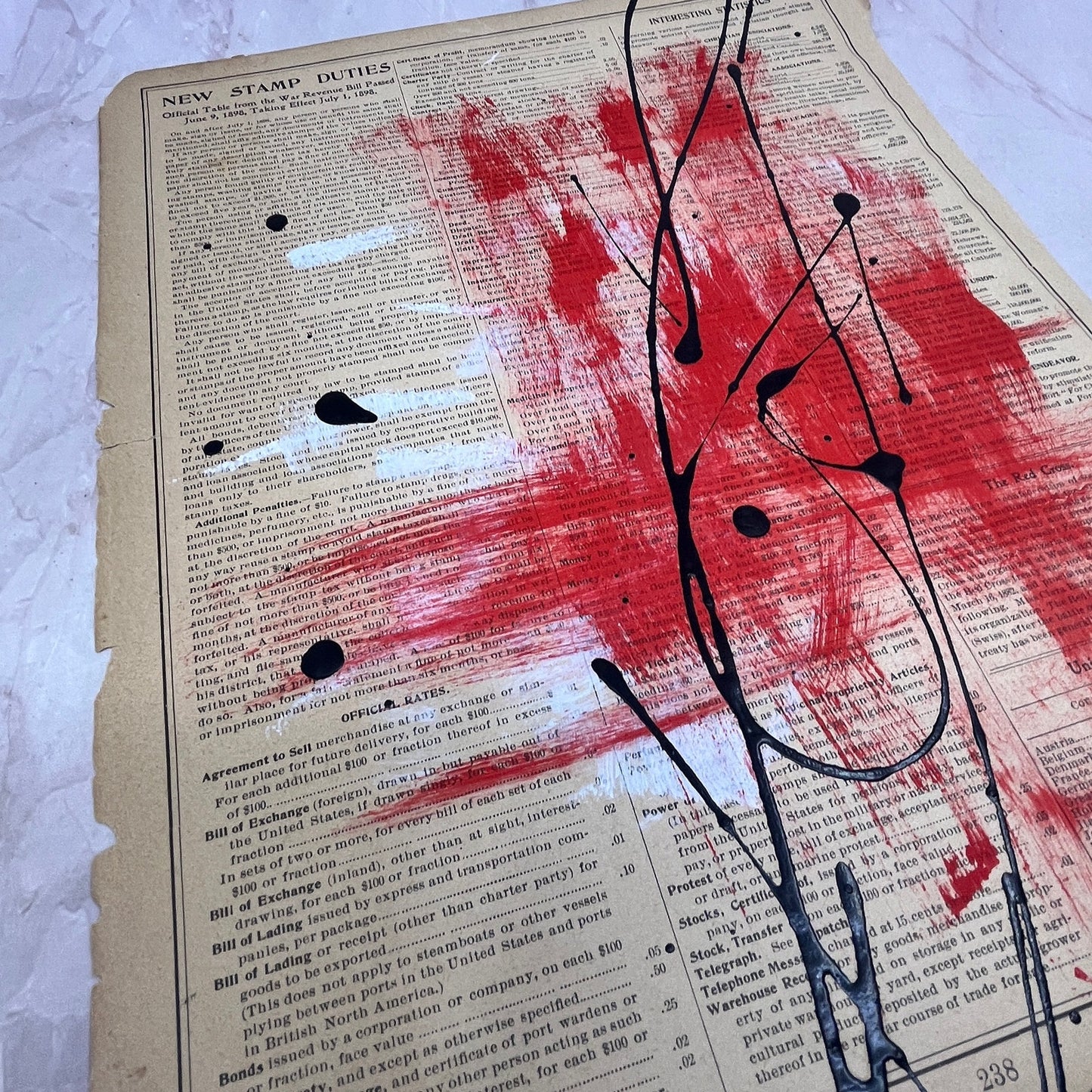 Original Mixed Media Abstract Art Painting "Hypothesize" On 1800s Atlas Page