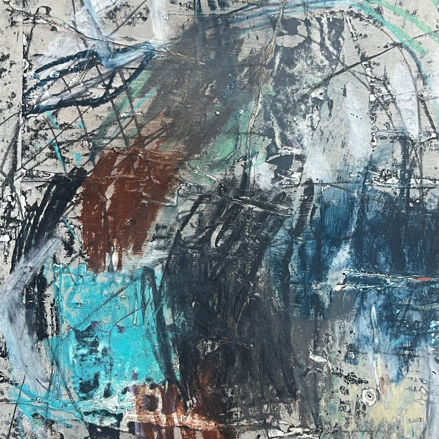 Original Grunge Minimalist Modern Art Collage Painting 8.5x11 "Logogram" Signed
