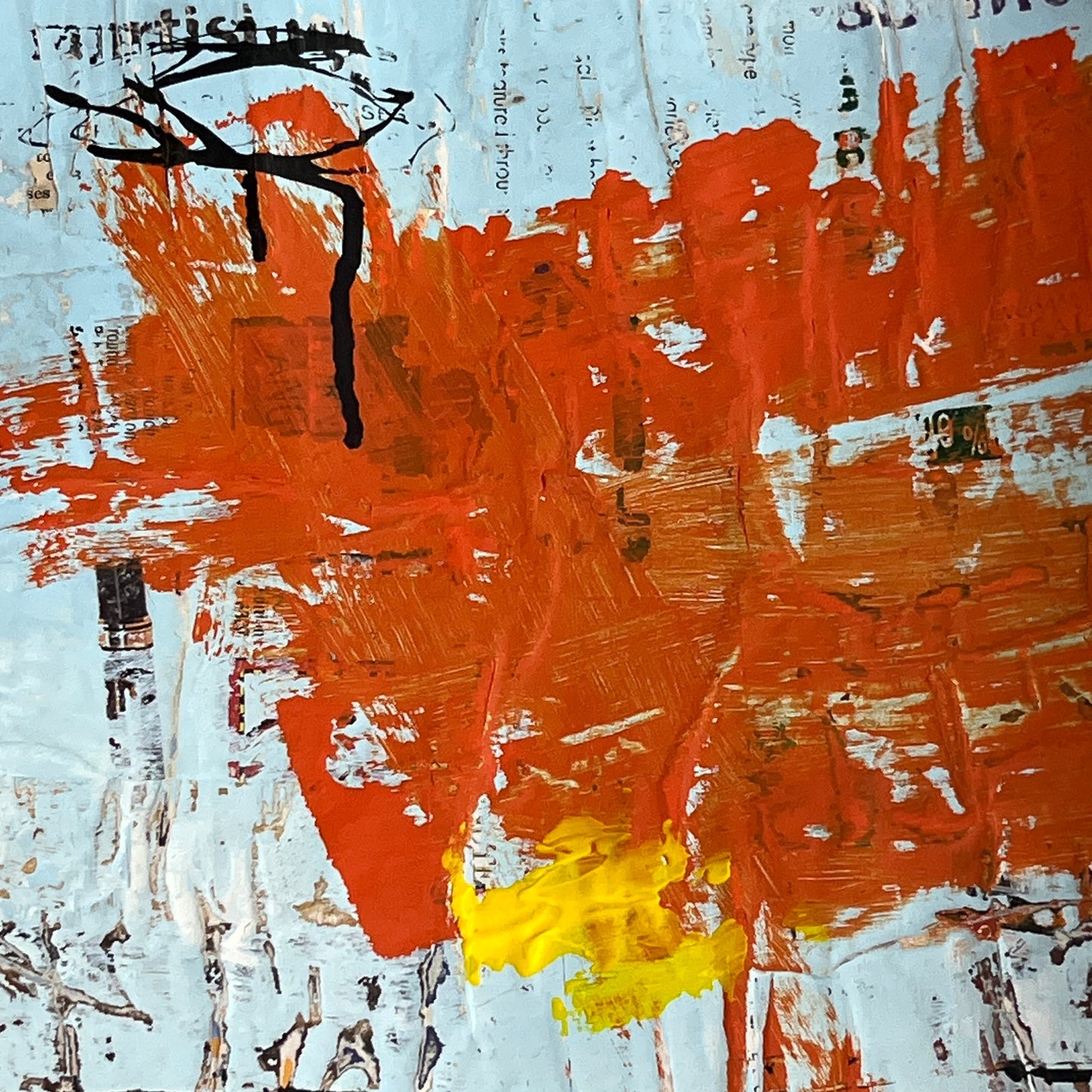 Original Framed Mixed Media Modern Art Collage Painting 12x18 "Tidal"