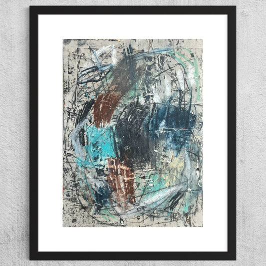 Original Grunge Minimalist Modern Art Collage Painting 8.5x11 "Logogram" Signed