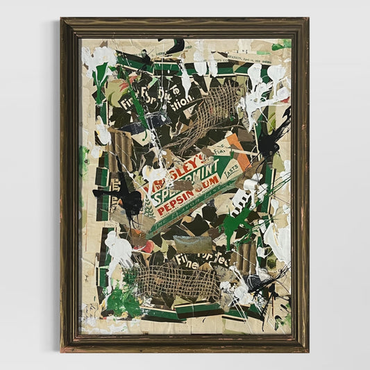 Original Framed Mixed Media Abstract Art Collage 13x18 "1910 Wrigley's Gum Ad"