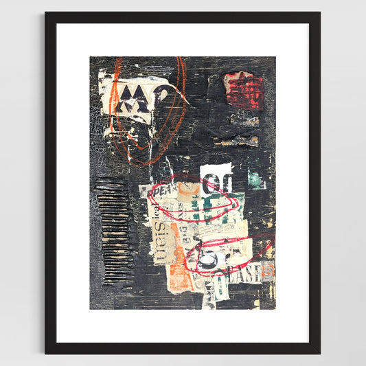 Original Minimalist Modern Art Collage Painting 8.5x11 "Capnomancy" Signed