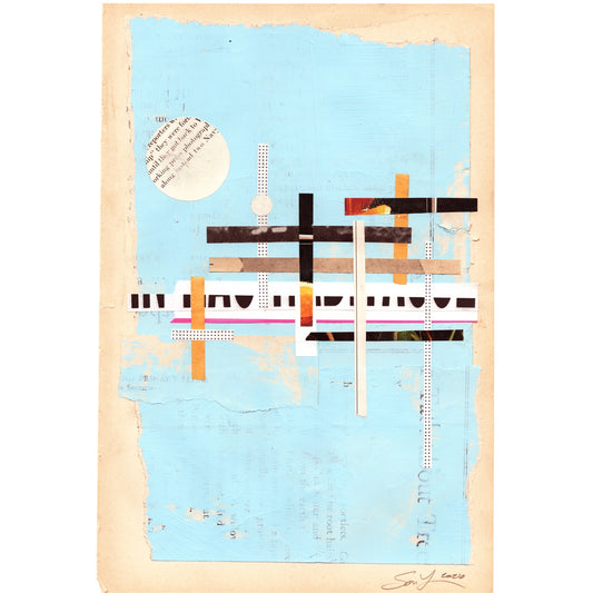 Original Mixed Media Modern Art Collage "Sourdine" 6.5x9.5" Signed