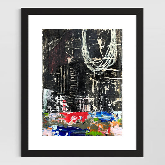 Original Grunge Minimalist Modern Art Collage Painting 8.5x11 "Ahull" Signed