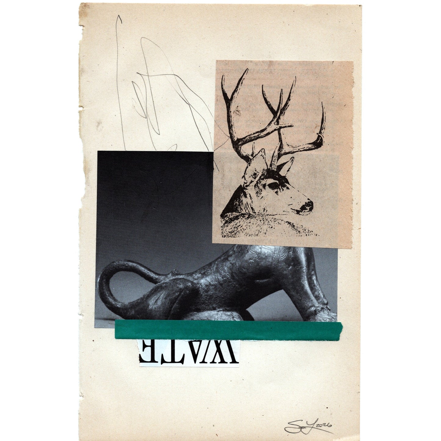 Original Mixed Media Modern Art Collage "Wate" 5.75x9" Signed