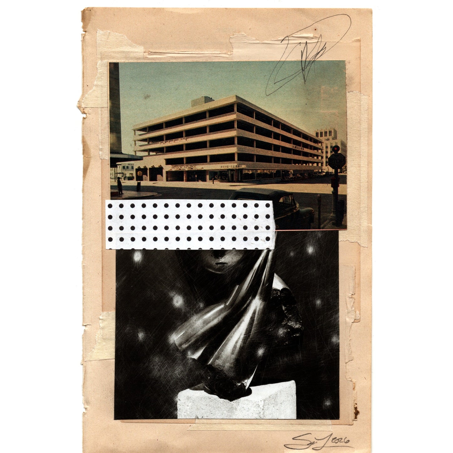 Original Mixed Media Modern Art Collage "Homarine" 5.75x9" Signed