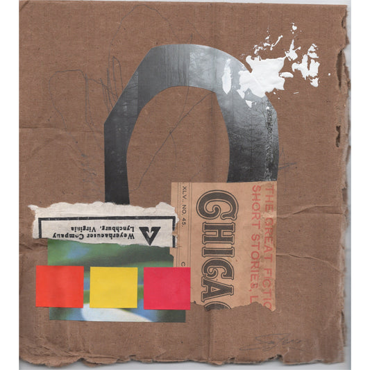 Original Mixed Media Modern Art Collage "Trihoral" 8.5x9" Signed