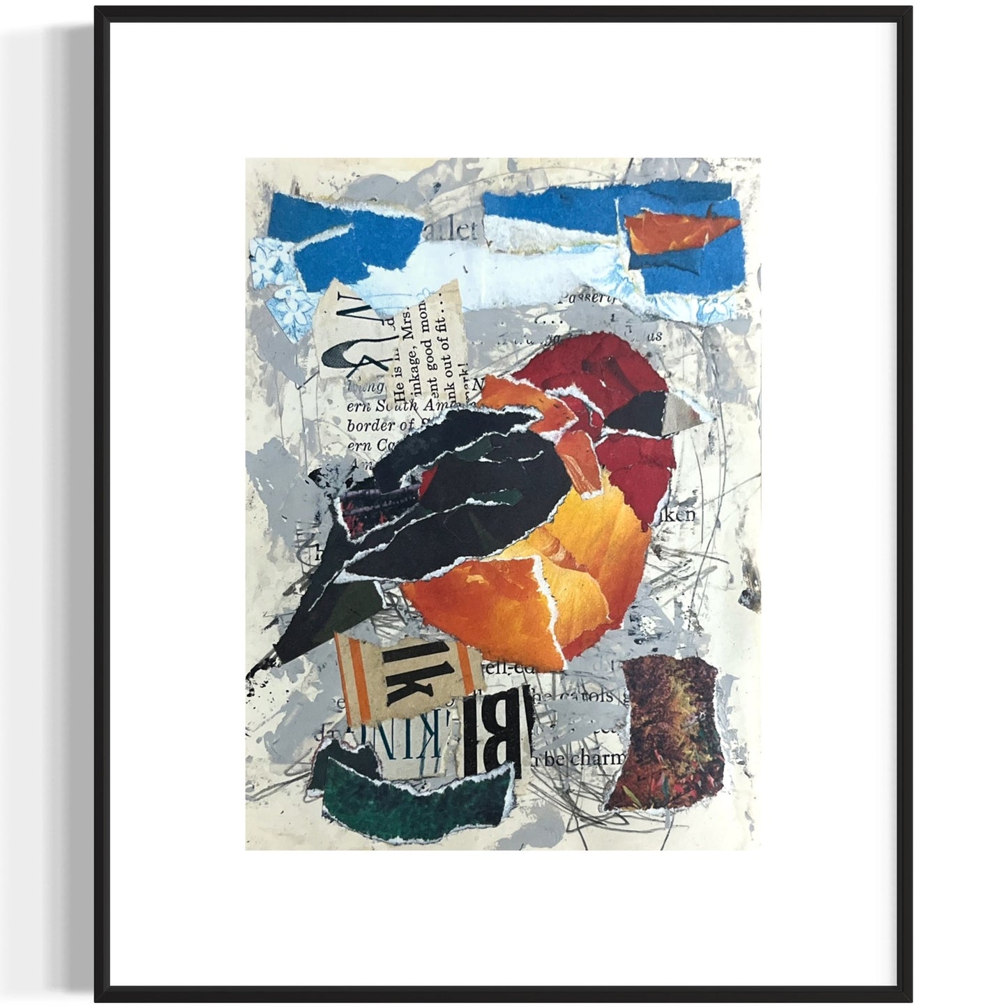 Original Abstract Modern Art Bird Painting "Scarlet Tanager" Signed