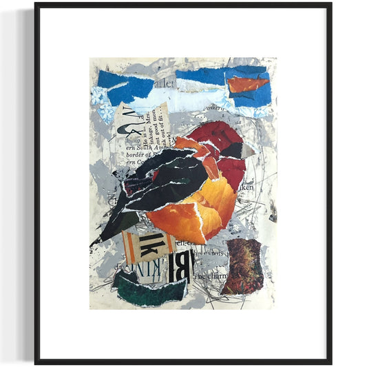 Original Abstract Modern Art Bird Painting "Scarlet Tanager" Signed