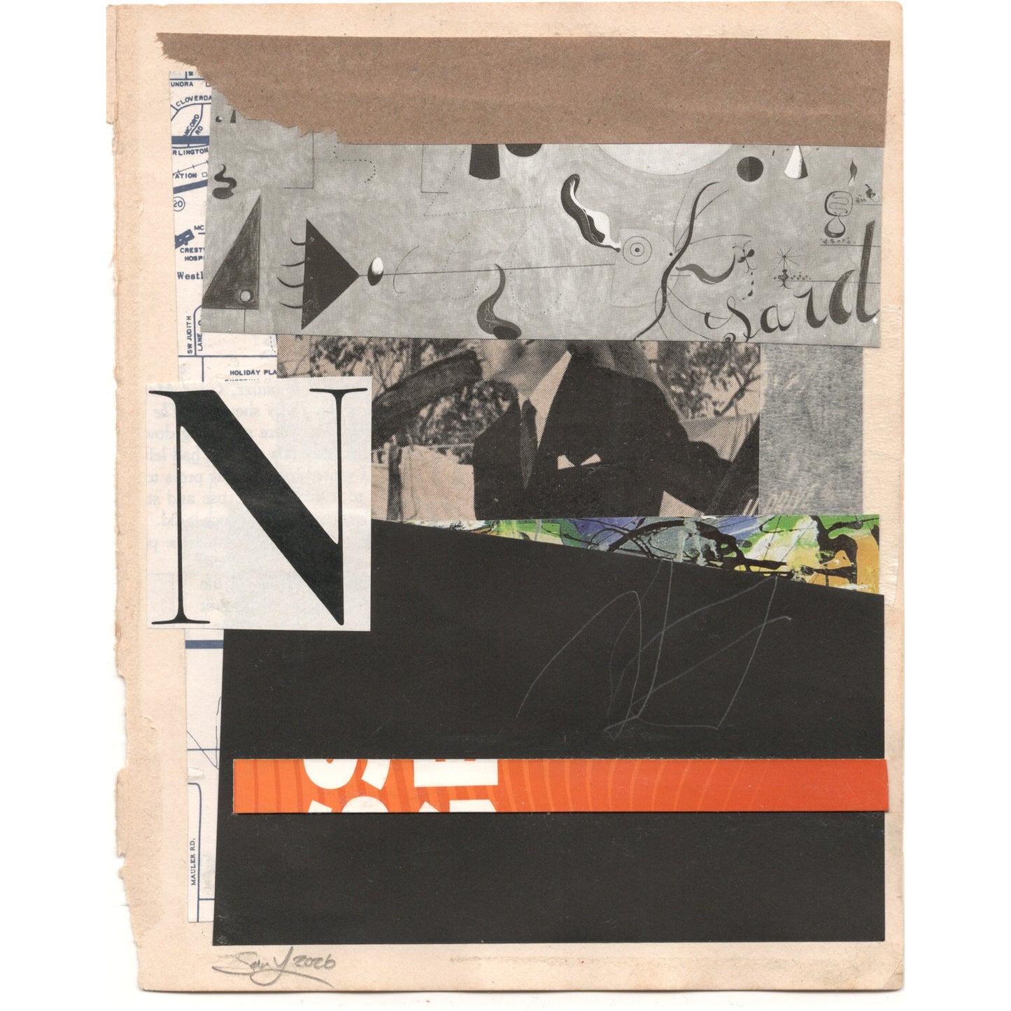 Original Mixed Media Modern Art Collage "Zoophagy" 5.25x6.75" Signed