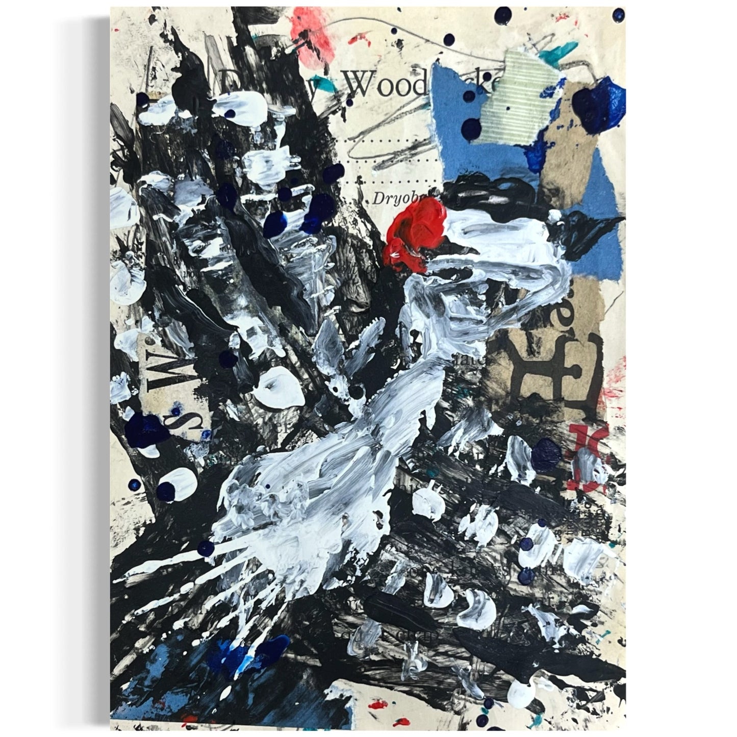 Original Abstract Modern Art Bird Painting "Downy Woodpecker" Signed