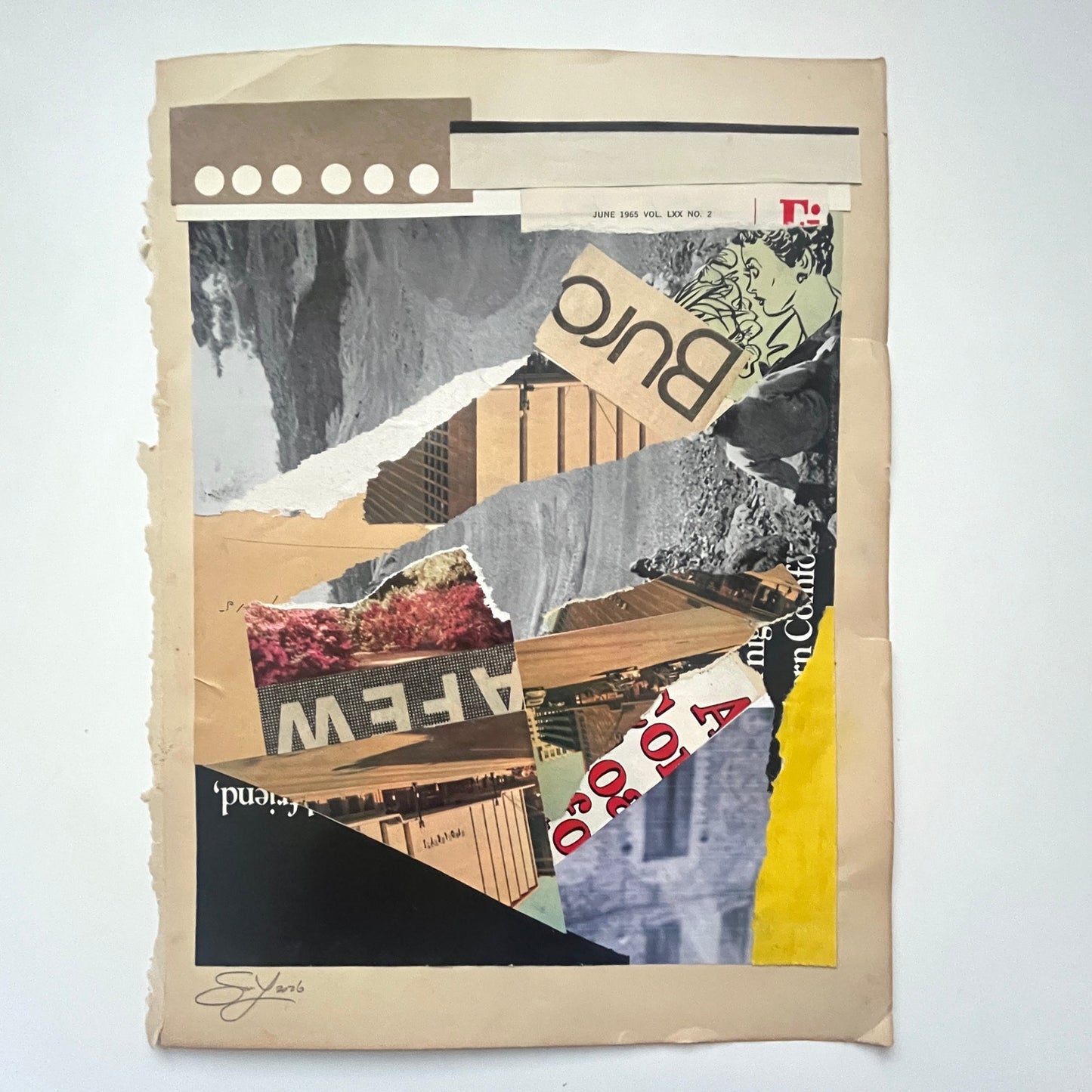 Original Mixed Media Modern Art Collage "Buro" 8.75x11.5" Signed