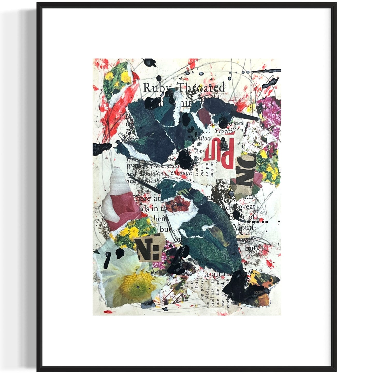 Original Abstract Modern Art Bird Painting "Ruby Throated Hummingbird" Signed