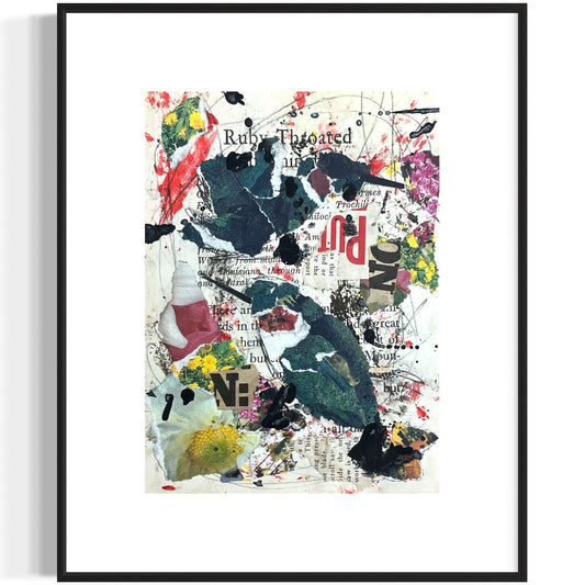 Original Abstract Modern Art Bird Painting "Ruby Throated Hummingbird" Signed