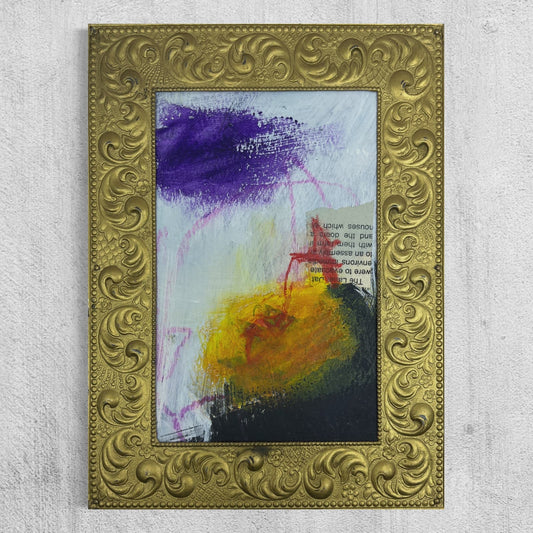 Original Framed Abstract Art Painting 5.5x7.5" in Antique Frame Purple TG8