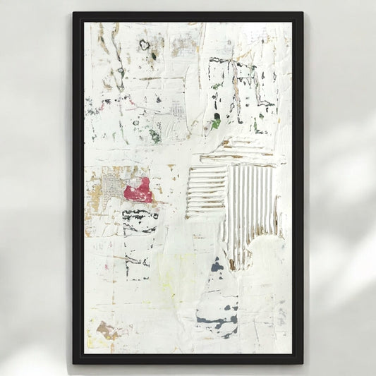 Original Framed Minimalist Modern Art Collage Painting 12x18 "Tychism"