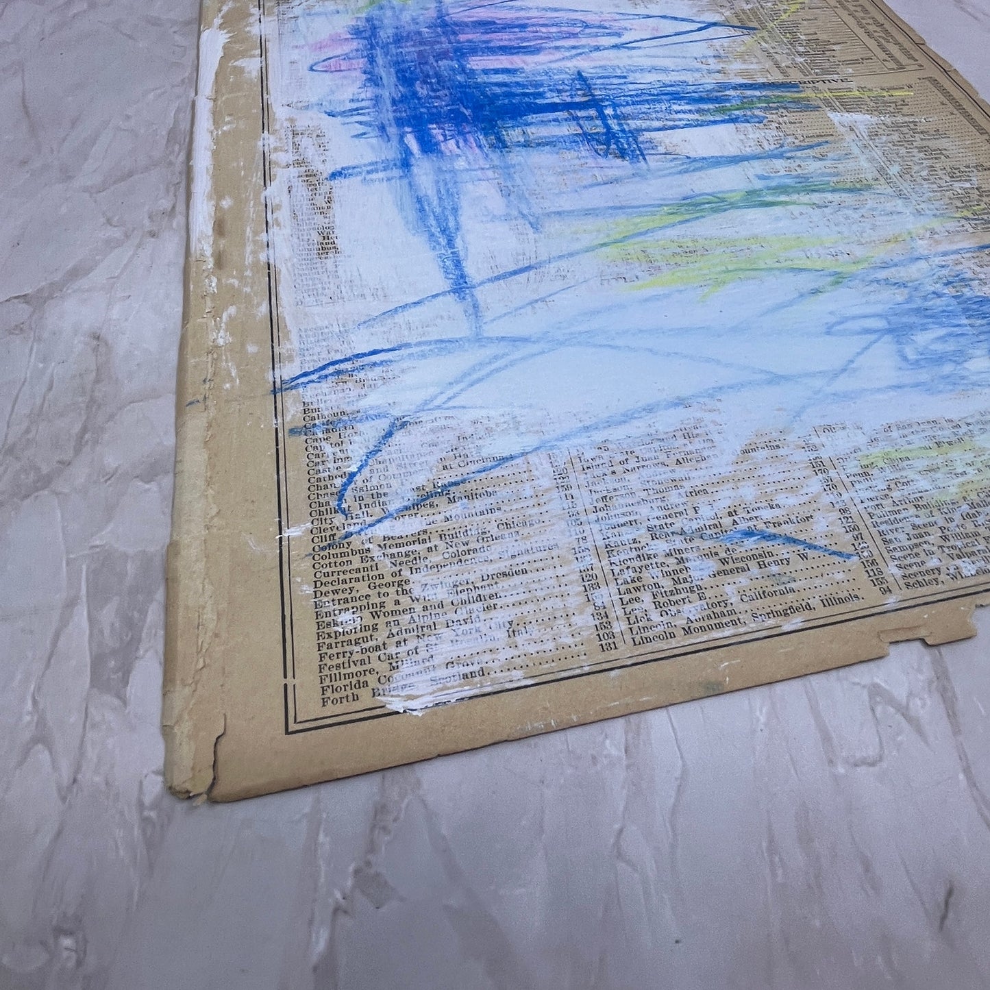 Original Mixed Media Abstract Art Painting "Sacred Pasture" On 1800s Atlas Page