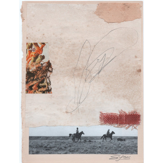 Original Mixed Media Modern Art Collage "Pillion" 5.75x7.5" Signed