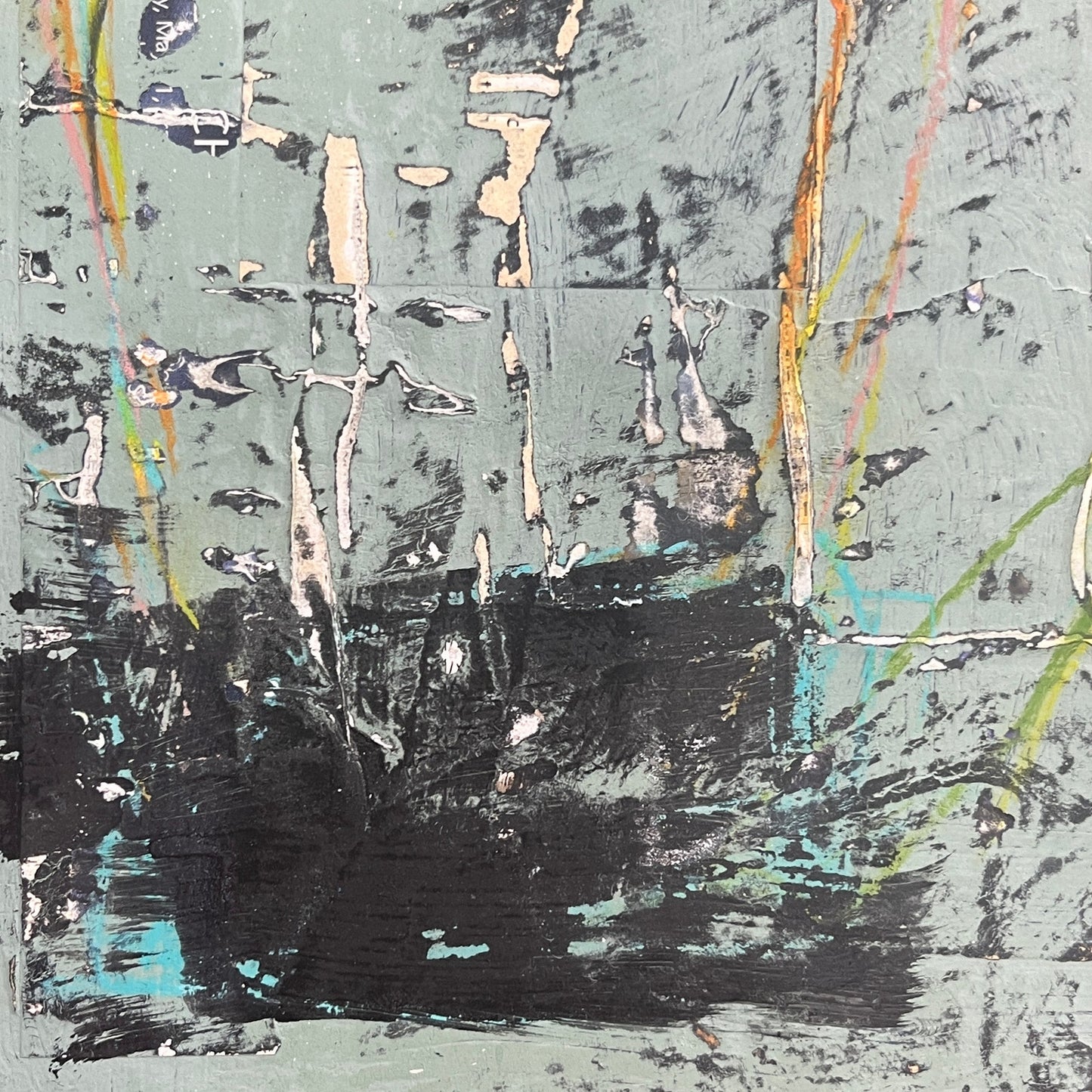 Original Grunge Minimalist Modern Art Collage Painting 8.5x11 "Procursive"